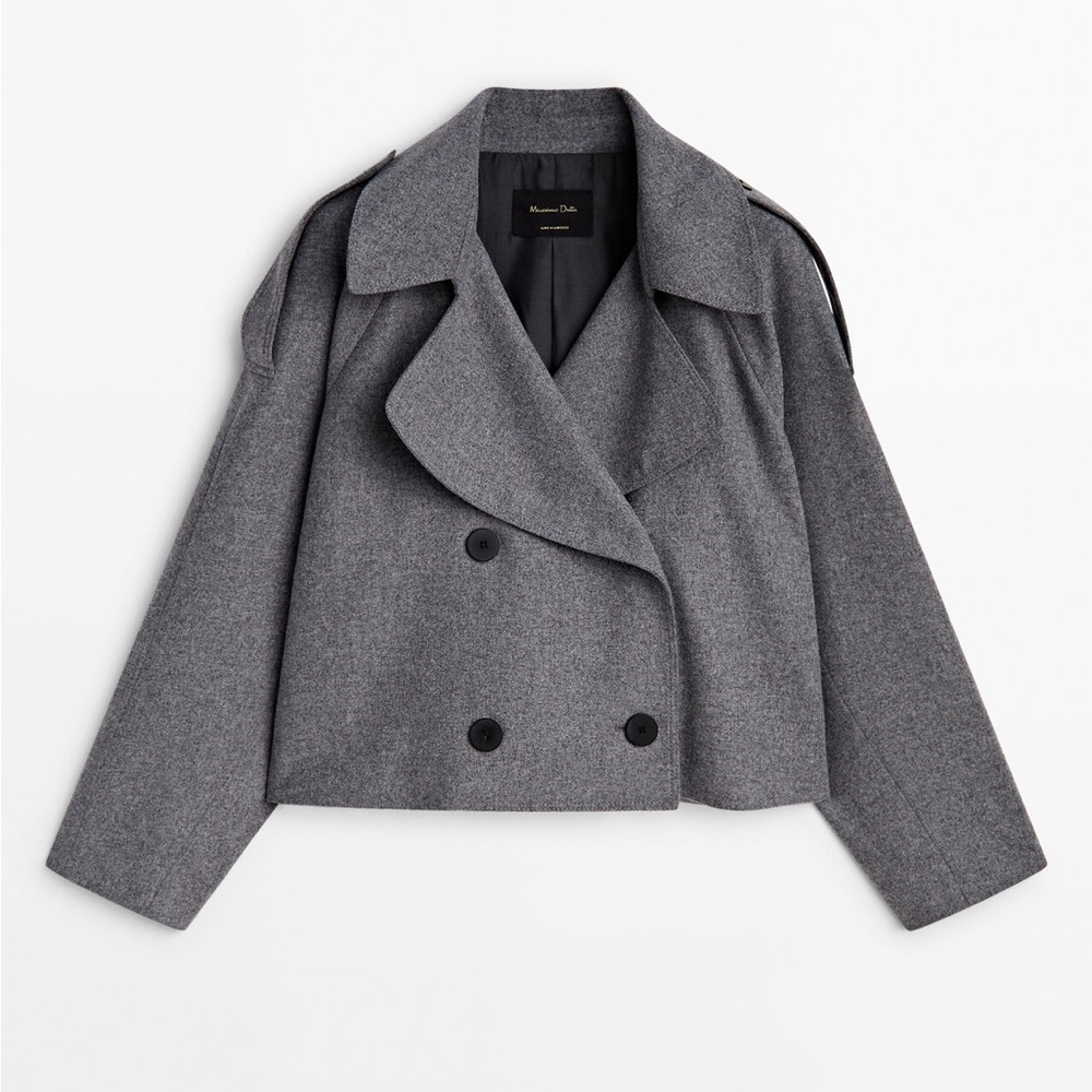 MASSIMO DUTTI CROPPED WOOL BLEND FLANNEL TRENCH COAT Gray M